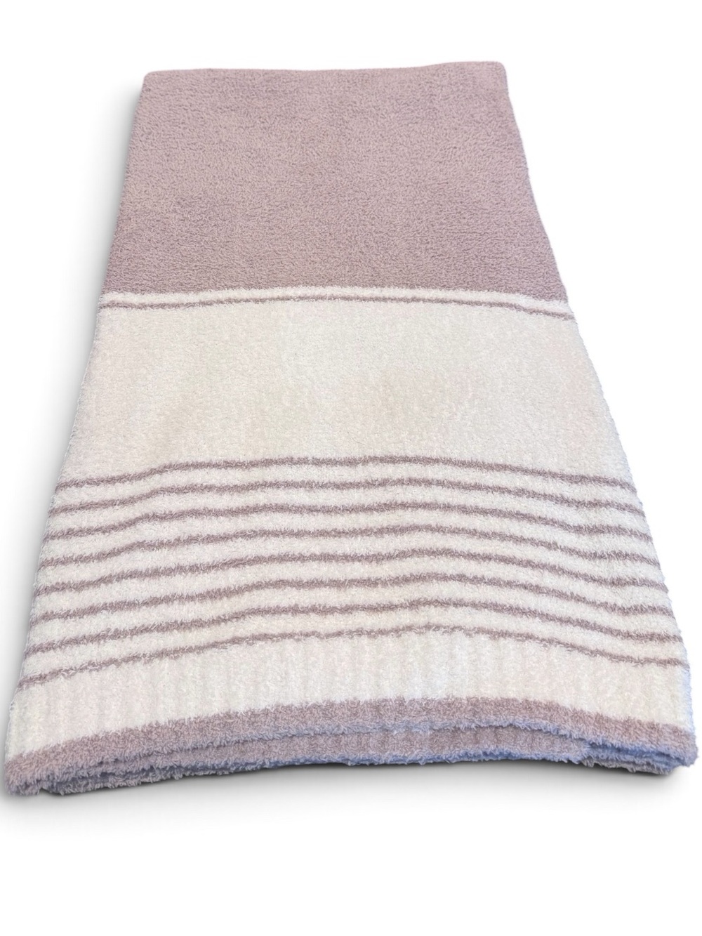 Barefoot Dreams CozyChic Variegated Multi Stripe Blanket Taupe Cream NWT 45x60 - Picture 2 of 8